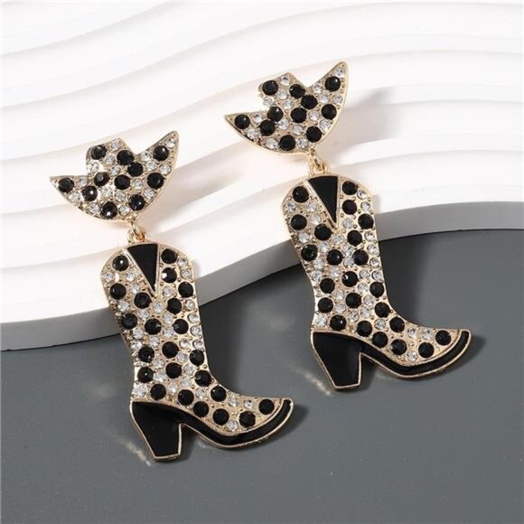 Rhinestone Cowboy Boot Dangle Earrings - Picture 12 of 15